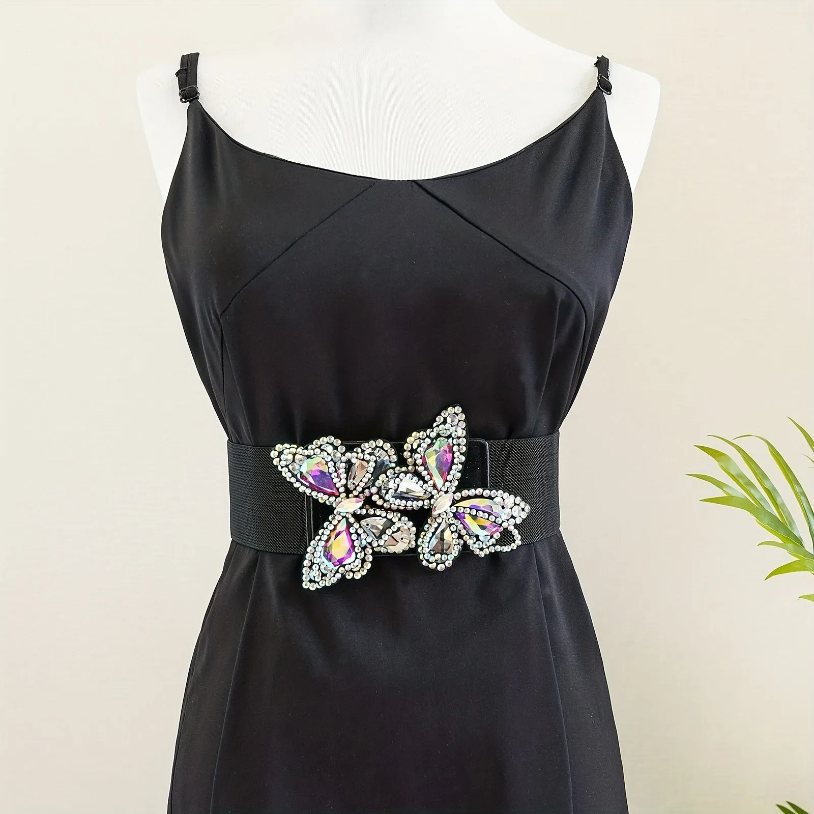 Y2K Vintage Rhinestone Butterfly Waistband Elastic Belt