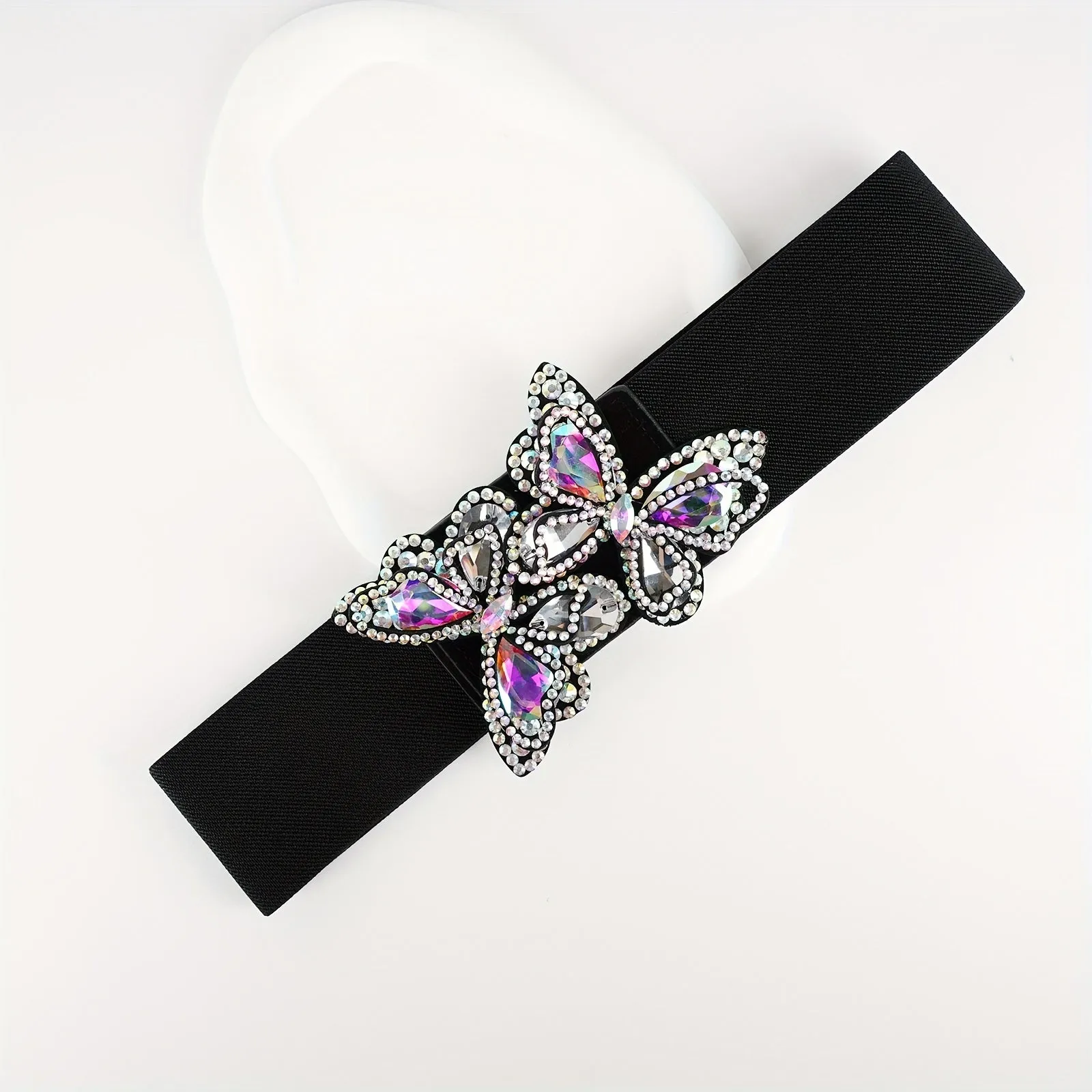 Y2K Vintage Rhinestone Butterfly Waistband Elastic Belt