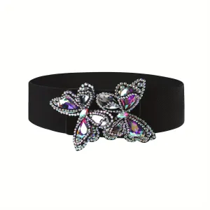 Y2K Vintage Rhinestone Butterfly Waistband Elastic Belt
