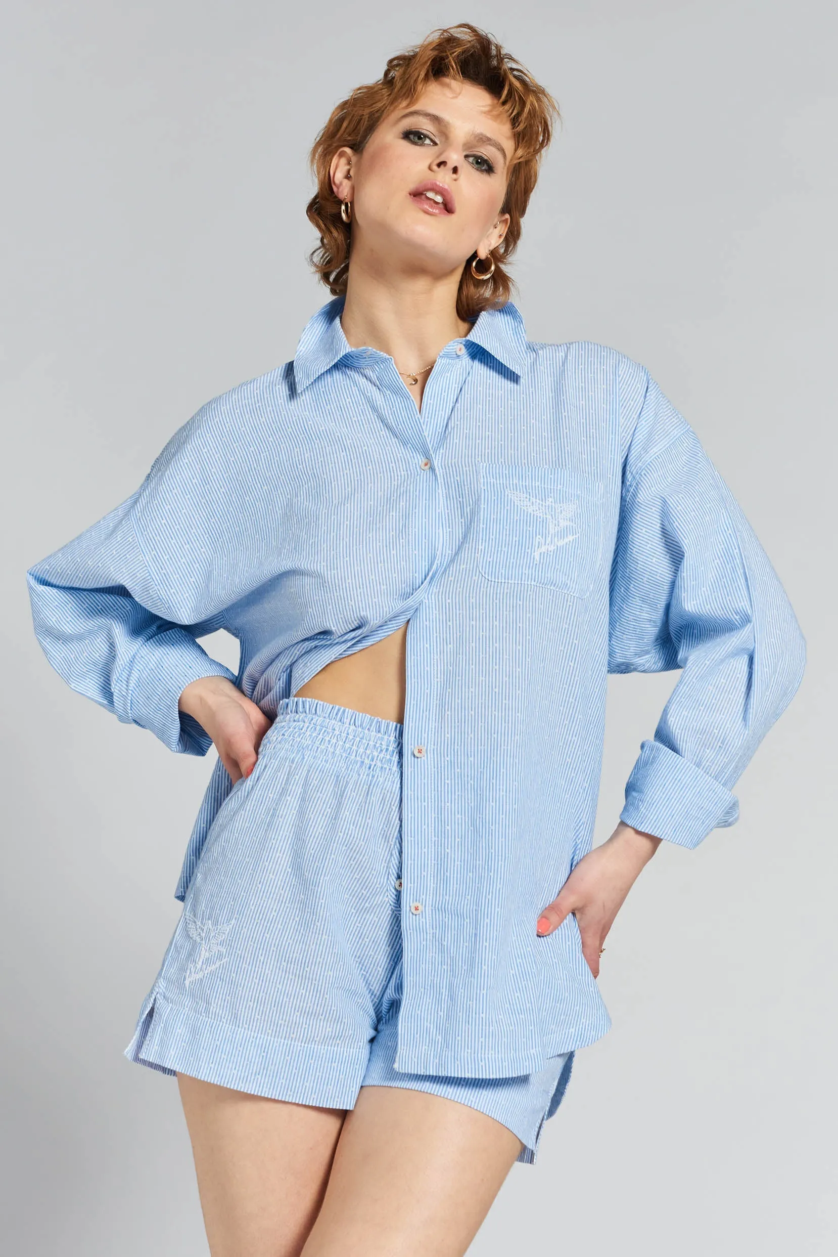 Yew striped woven-cotton shirt - Mountain Blue