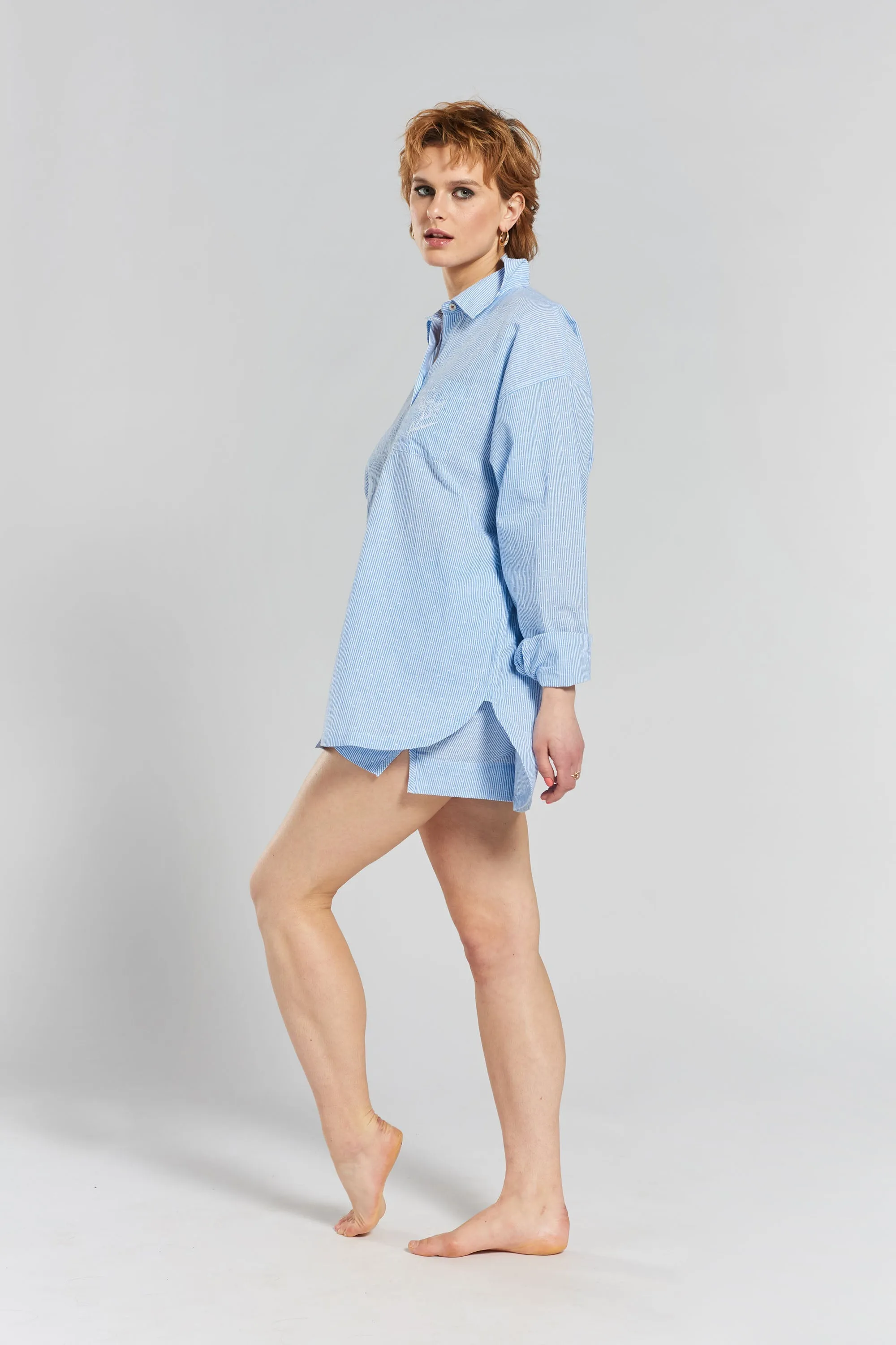 Yew striped woven-cotton shirt - Mountain Blue
