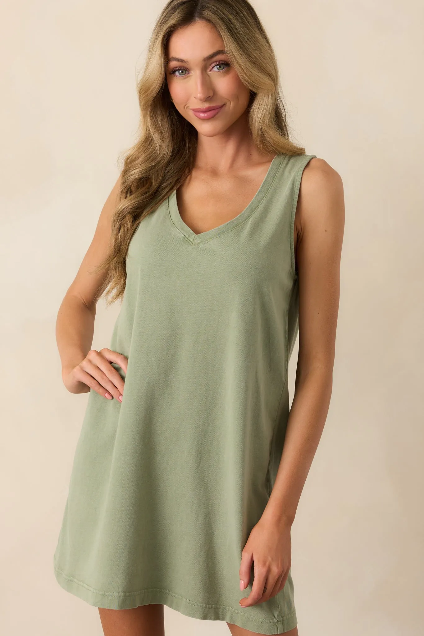 Z Supply Avocado Green Sloane V-Neck Mini Dress