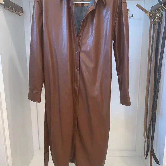 Zara Babaton vegan leather shirt dress/coat