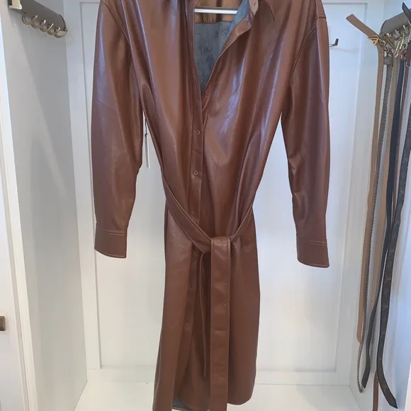 Zara Babaton vegan leather shirt dress/coat