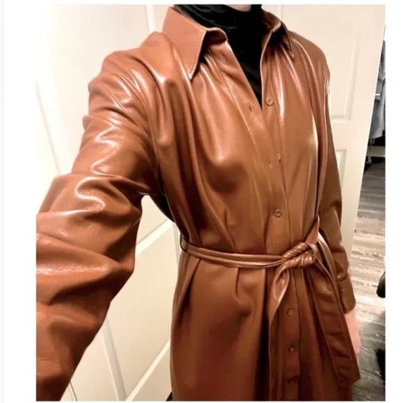 Zara Babaton vegan leather shirt dress/coat