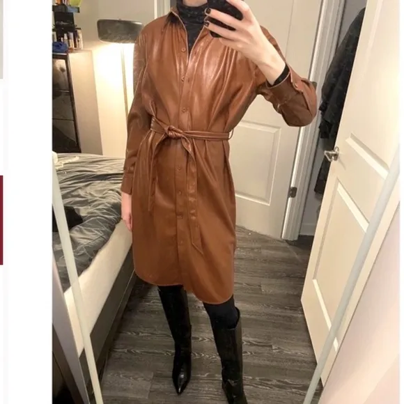 Zara Babaton vegan leather shirt dress/coat