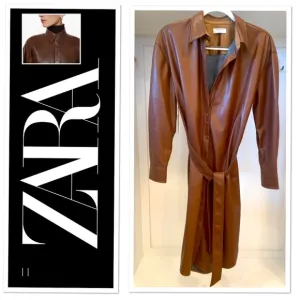 Zara Babaton vegan leather shirt dress/coat