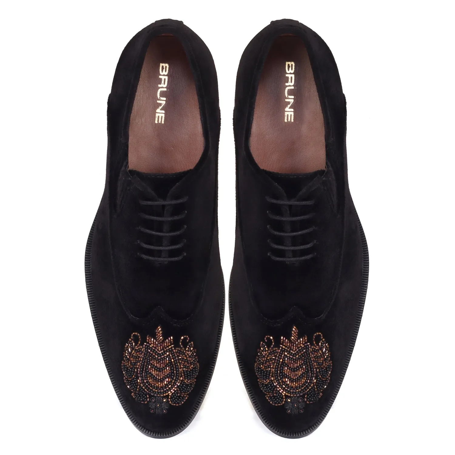 Zardosi Wingtip Black Velvet Formal Shoes by Brune & Bareskin
